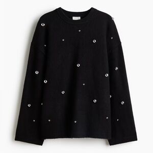 Black Embellished Crewneck Sweater & skirt - Women
